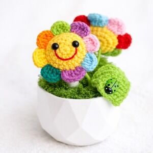 Crochet Flower Pot Amigurumi Smiling Flowers Desk Decor Handmade Gift Cute Plant